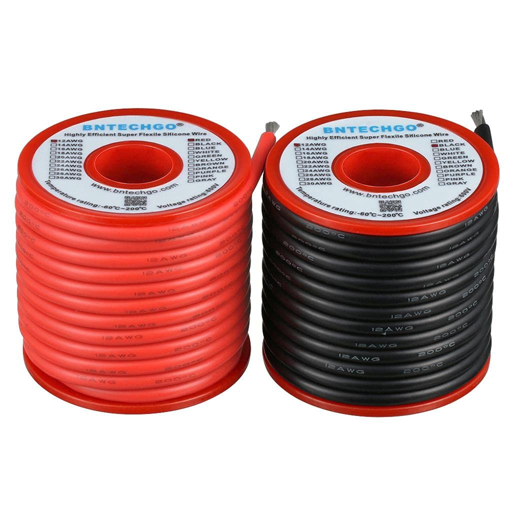 12 Gauge Silicone Wire Spool 25Ft Red and 25Ft Black Flexible 12 AWG Stranded Ti