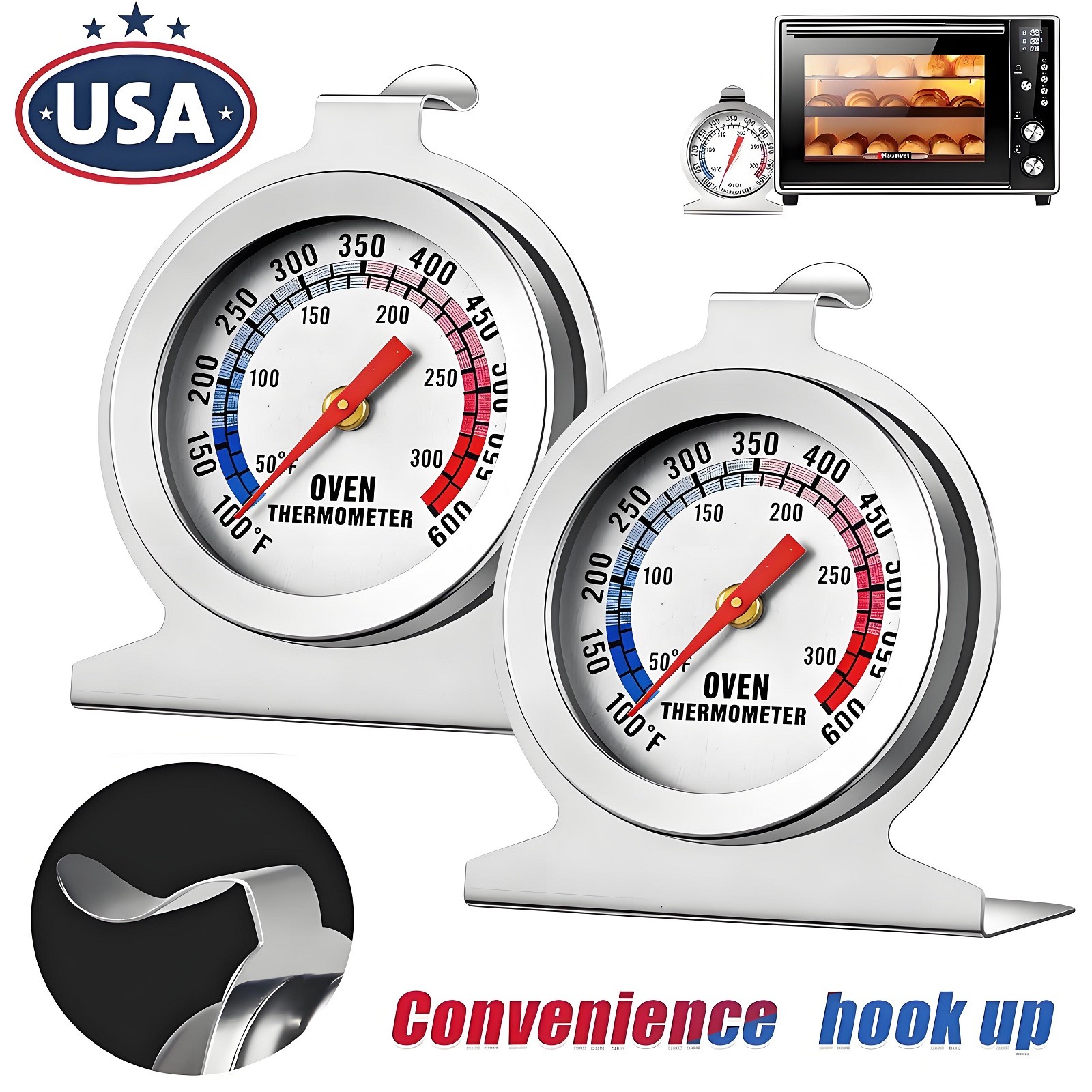 2× Oven Thermometer 100-600°F Kitchen Oven Grill Fry Chef Smoker Thermometer USA