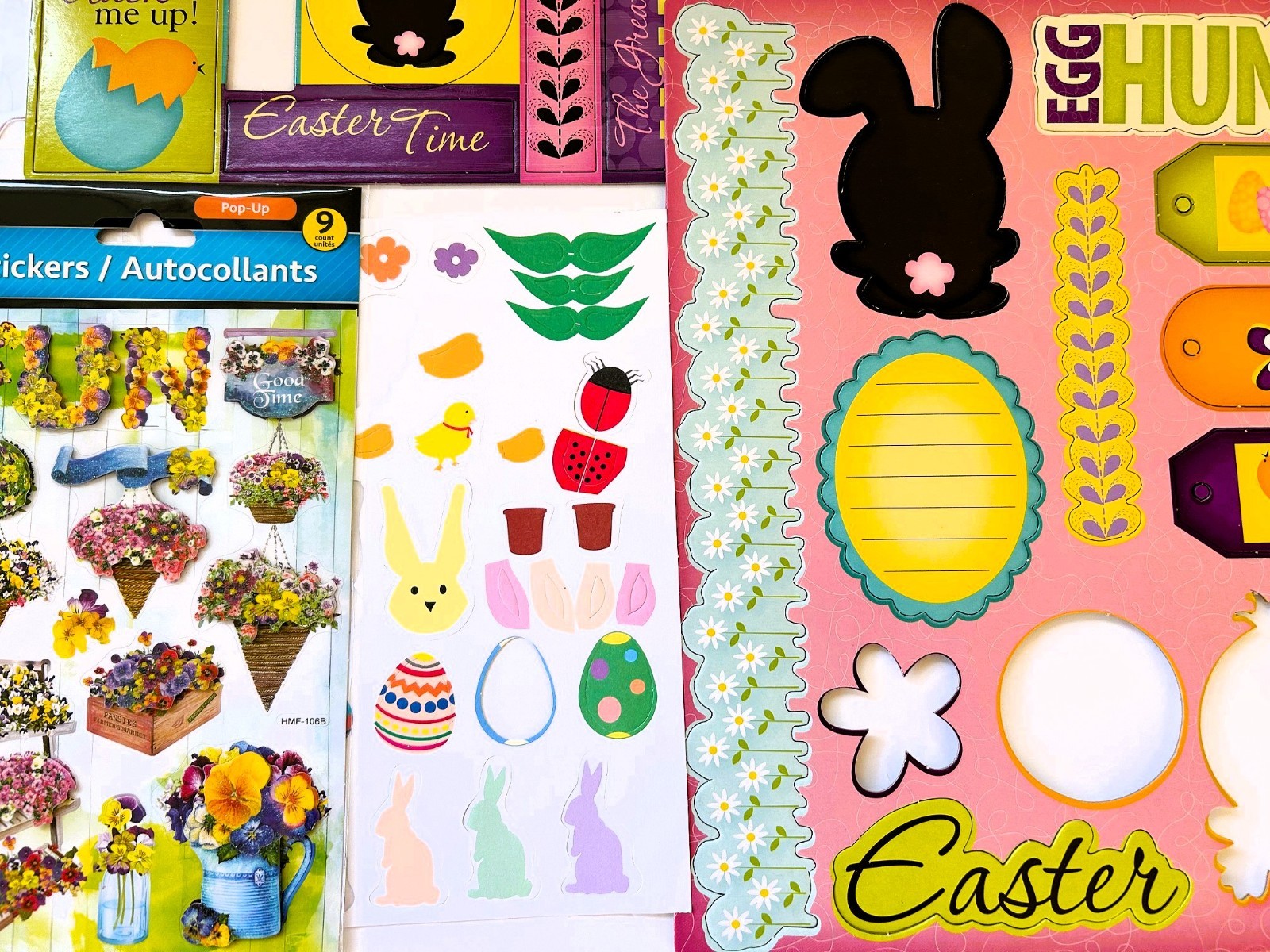 LARGE LOT EASTER SPRING THEME SCRAPBOOK STICKERS, EMBELLISHMENTS, CHIPBOARD