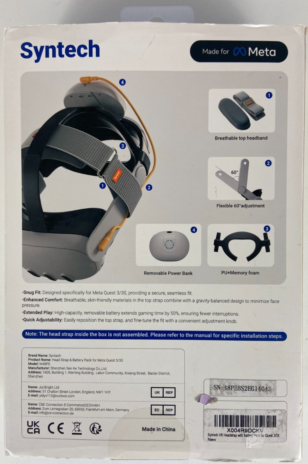 Syntech VR Head Strap & Battery Pack for Meta Quest 3 and 3S - M48PE