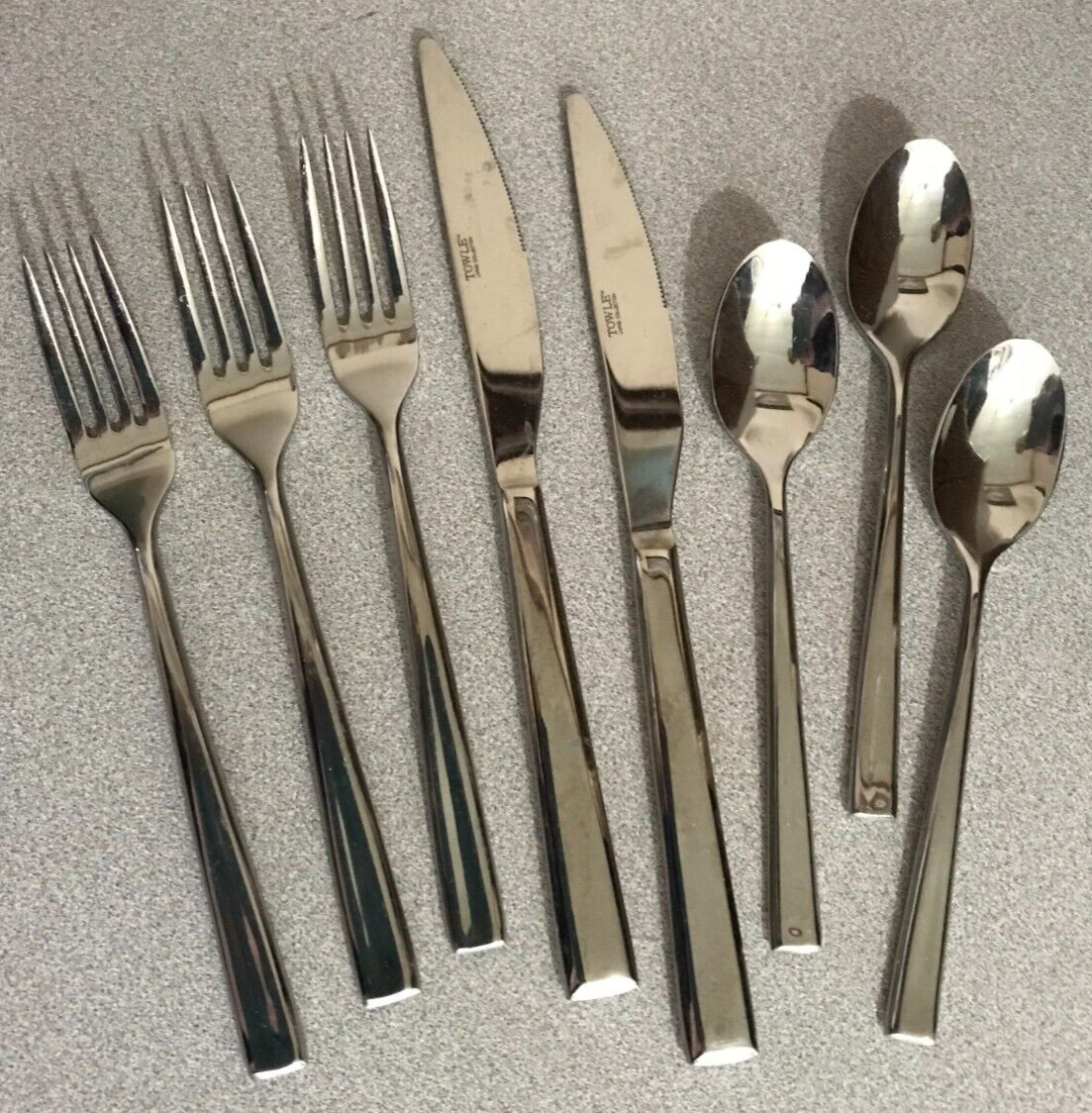 8 pc DREAM Flatware Towle Living Collection 18/0 Stainless Salad Forks Teaspoons