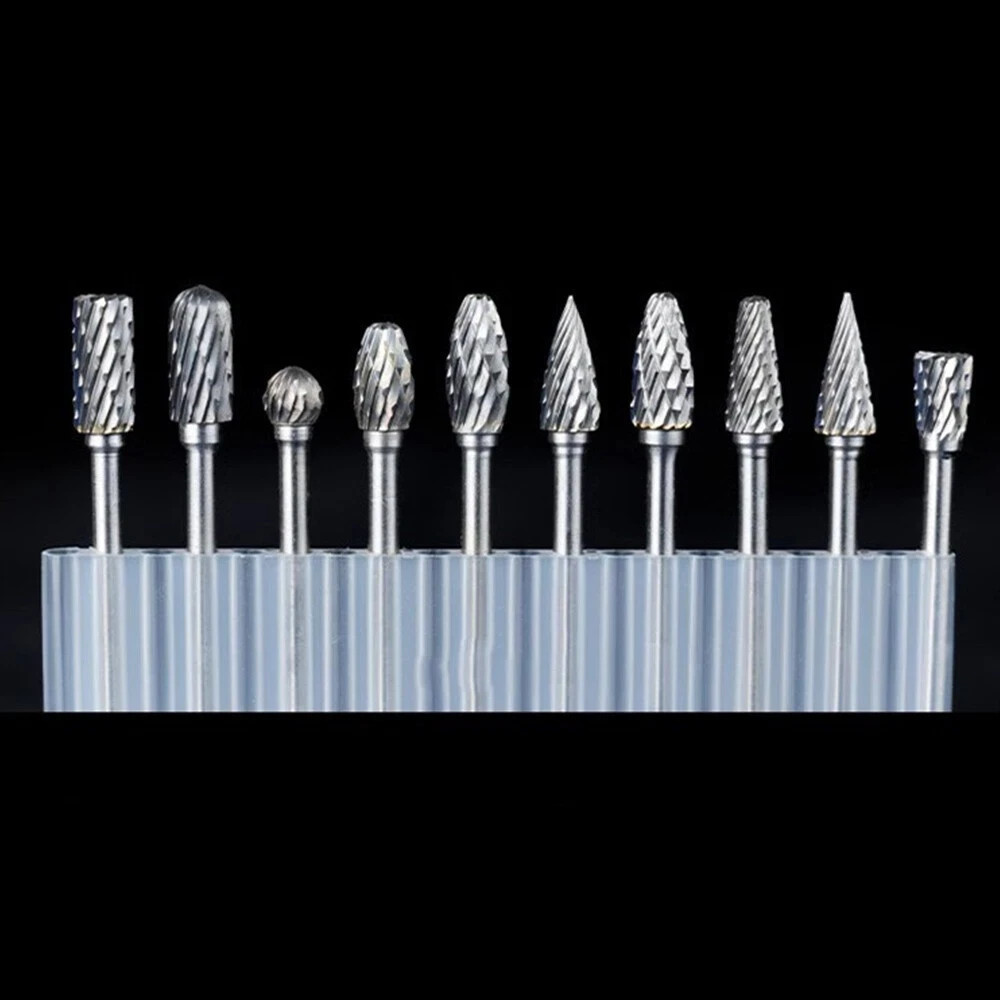 10pcs Carbide Burr Set, Hard Alloy Tungsten Steel Double Cut Rotary File Milling