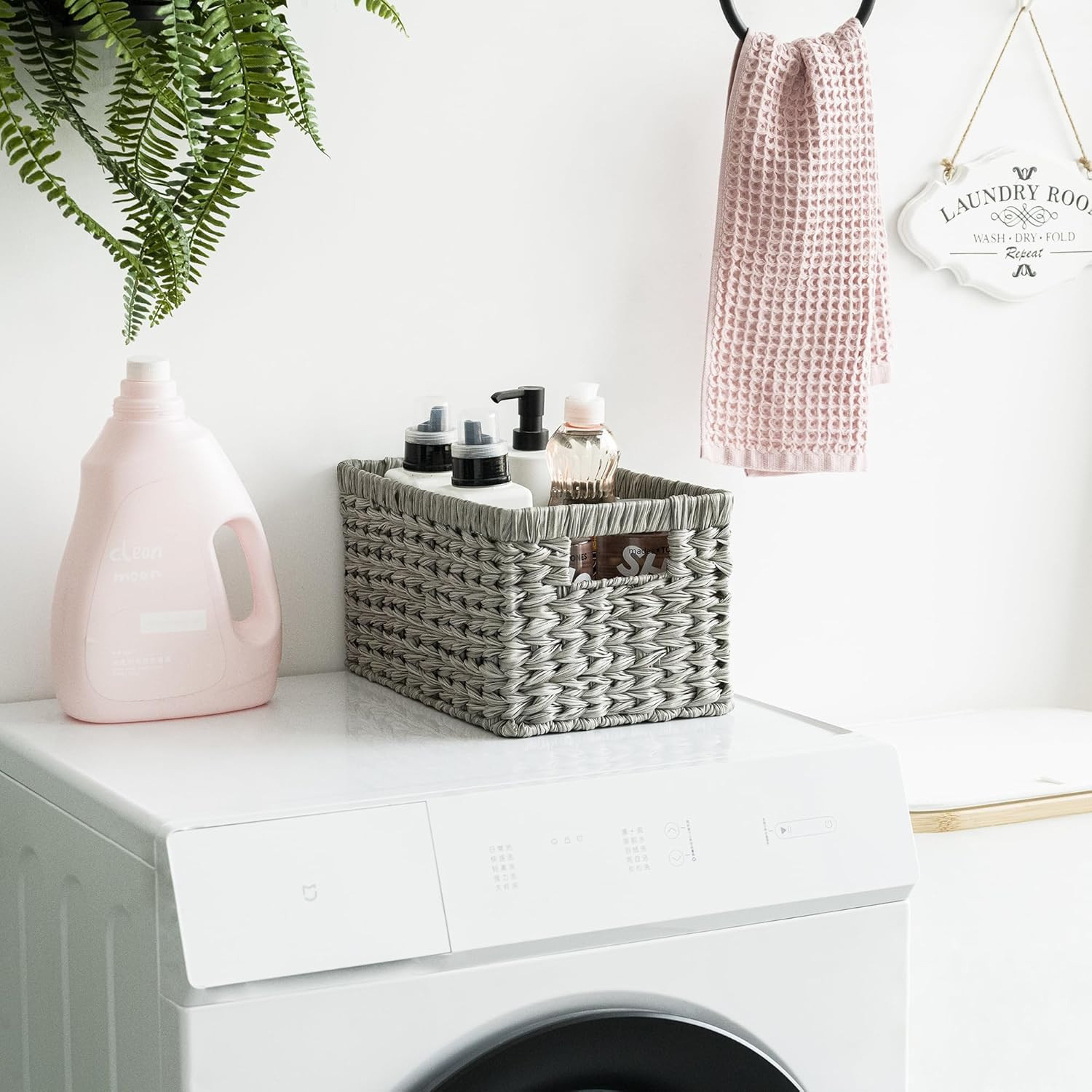 Wicker Baskets with Handles - Gray Storage Baskets (2-Pack) for Organizing Cabin
