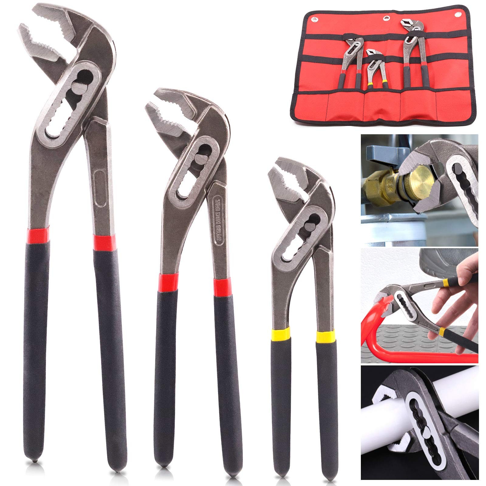 Keadic 3 Pack Groove Joint Pliers Set 8" 10" 12" Adjustable Water Pump Pliers...