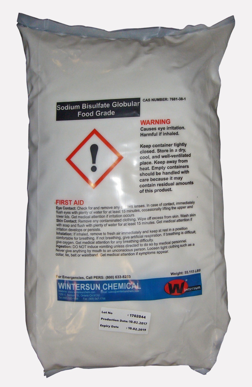 Sodium Bisulfate Globular [NaHSO4] Food Grade 98+%, White Pearls (55.12 Lb Bag)