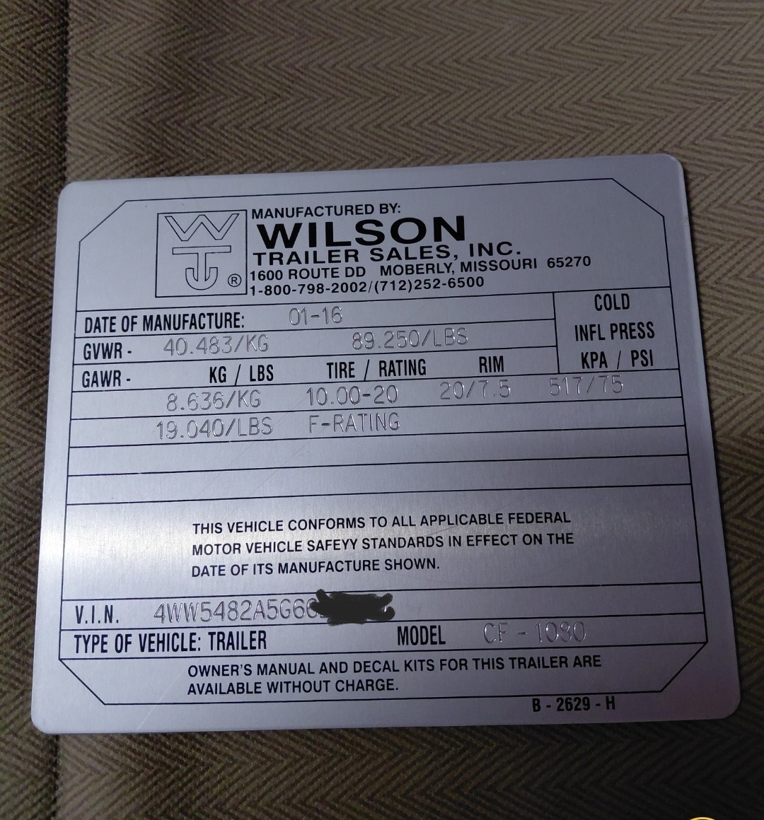 Aluminum Data Plate Replacement Fit For Wilson Trailer Plate Pcs Engraved