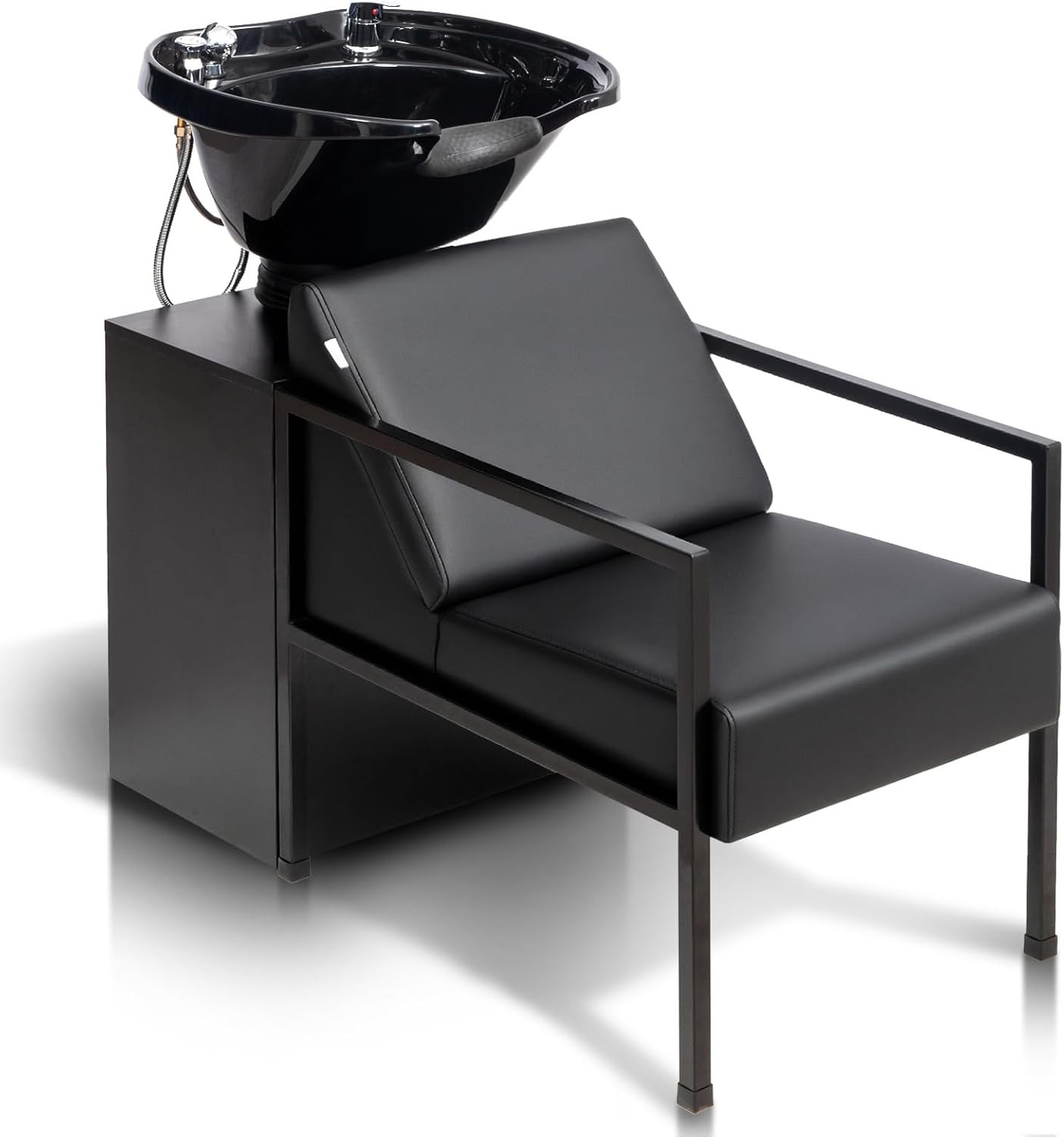 Ergonomic Backwash Barber Chair w/ Tilting Sink & Cabinet & Soft Cushion Seat