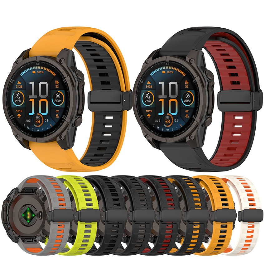 For Garmin Fenix8/Enduro3 Silicone 2-color Magnetic Folding Buckle Watch Strap