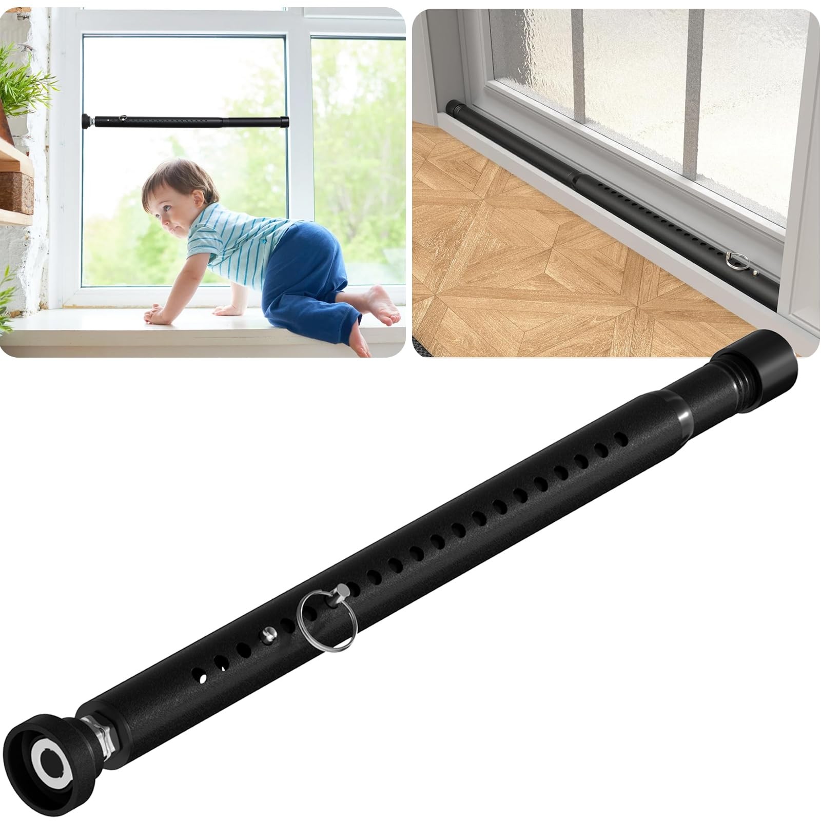 Sliding Door Security Bar 18"-51", Adjustable Lock 1 Pack, Black