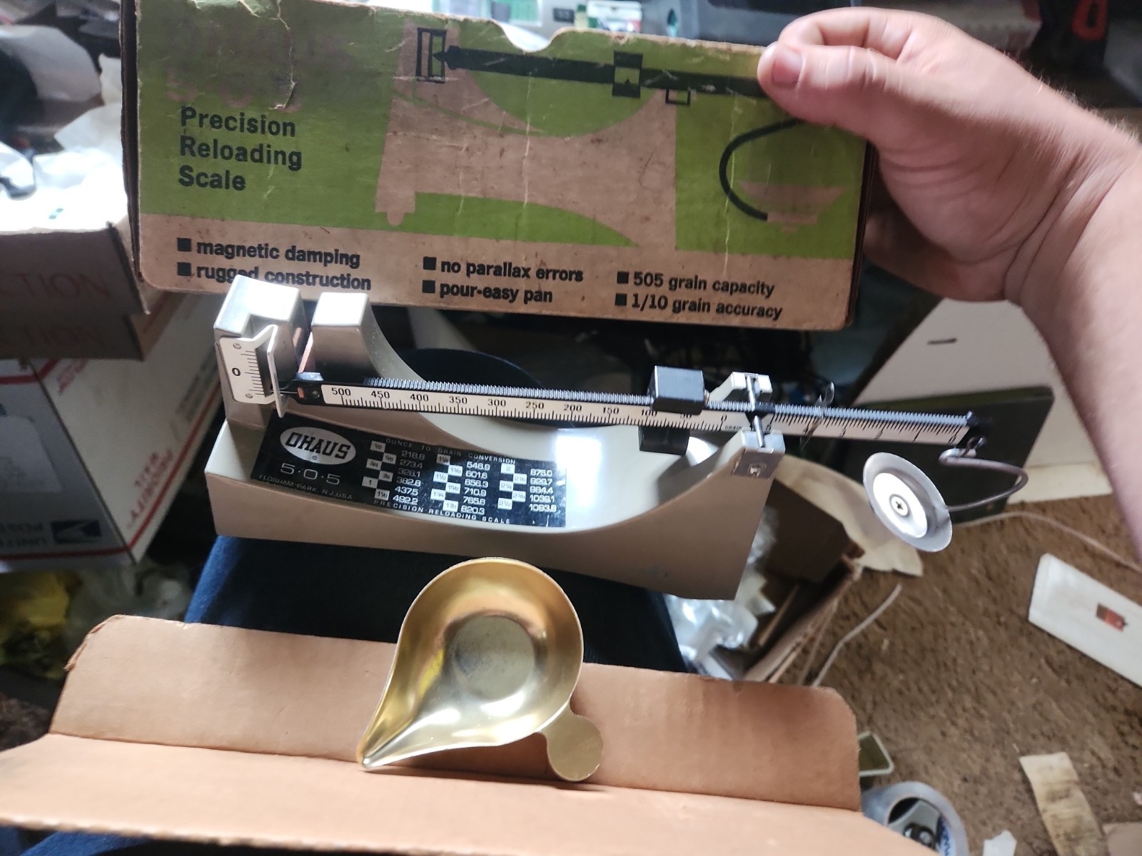 Vintage Ohaus 505 USA Precision Reloading Powder Beam Scale Complete In Box