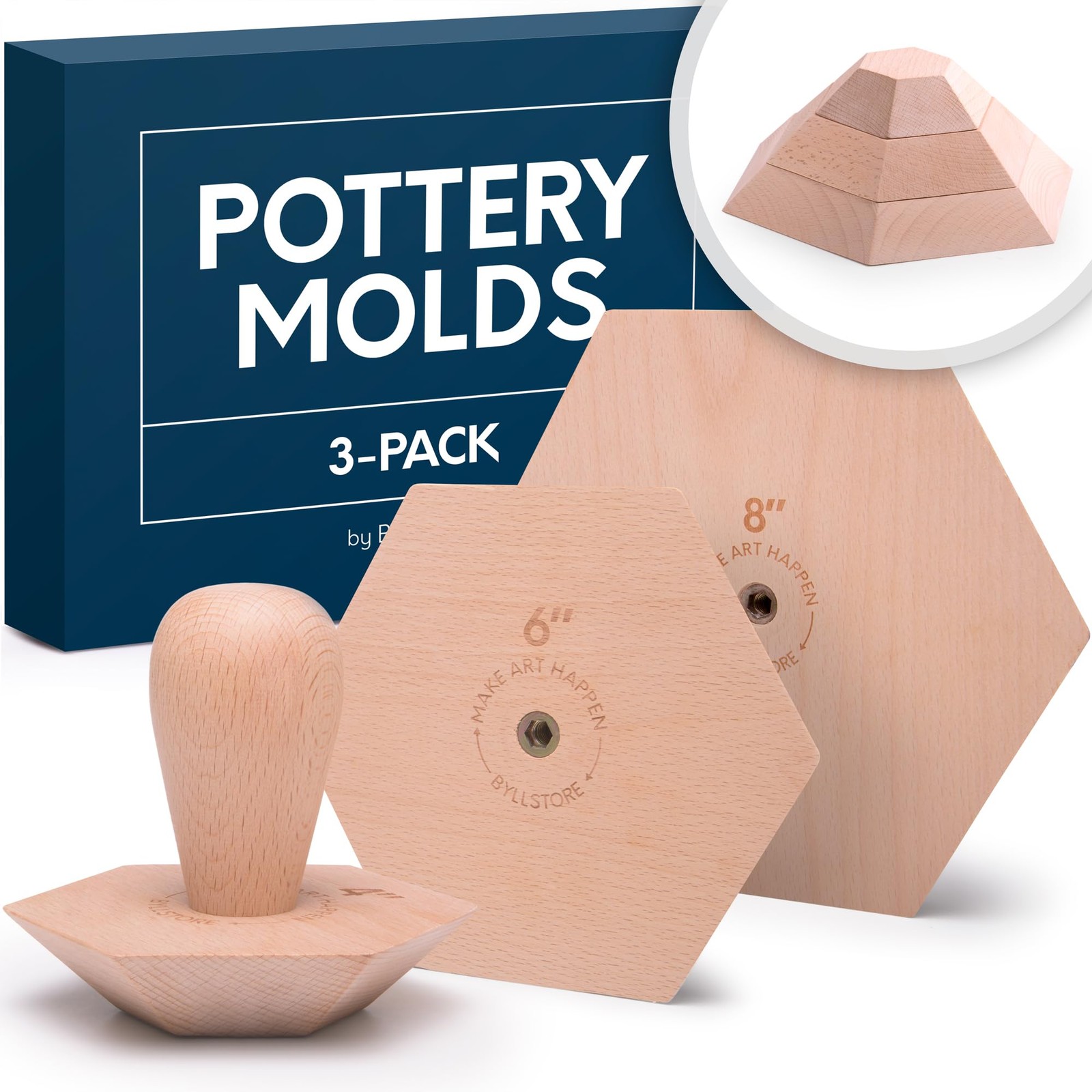Byllstore 3-Pack Hexagonal Pottery Molds | Create Bowls & Plates | 4, 6 & 8 Cera