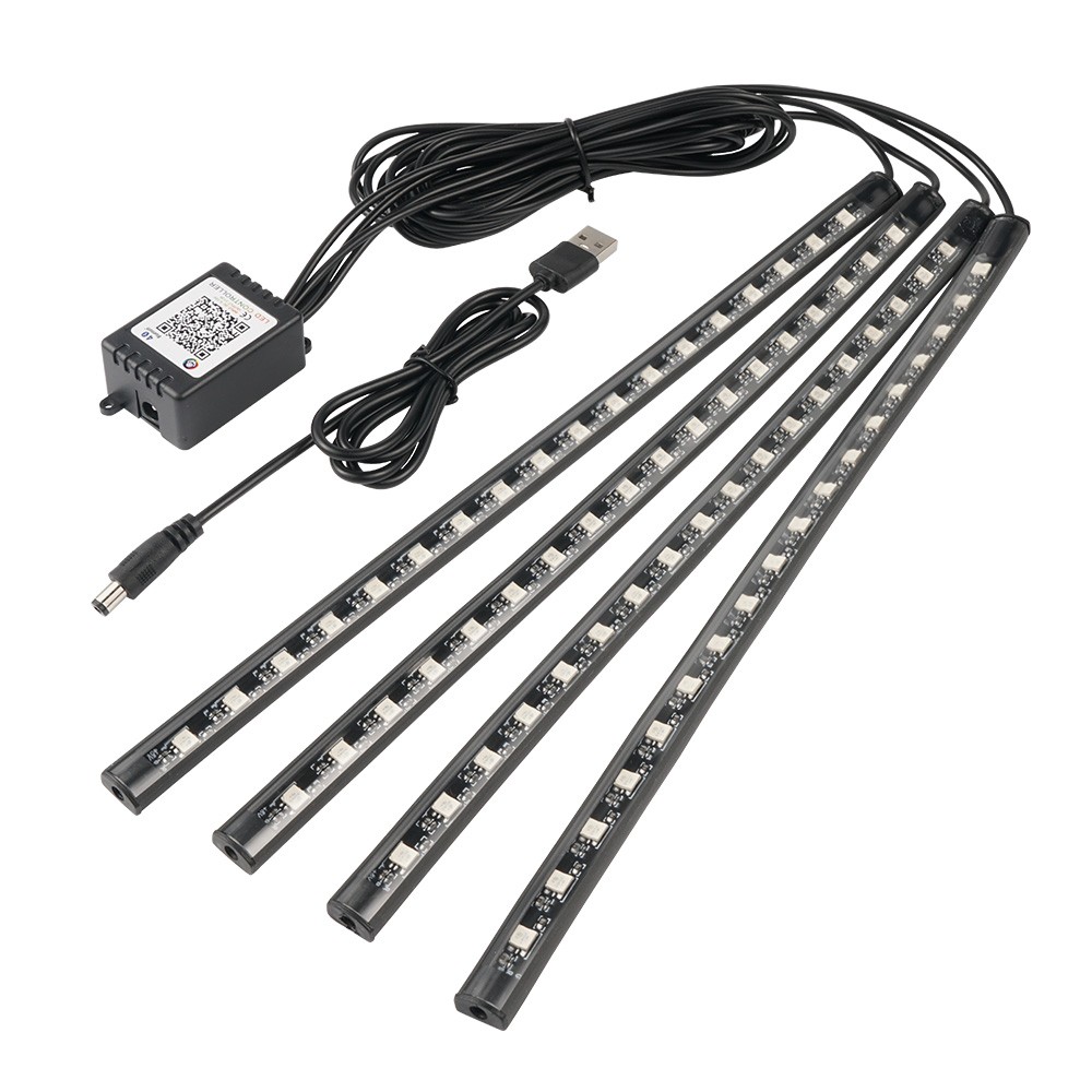 4x RGB 72 LED Car Interior Floor Light Strips USB with Bluetooth APP Control