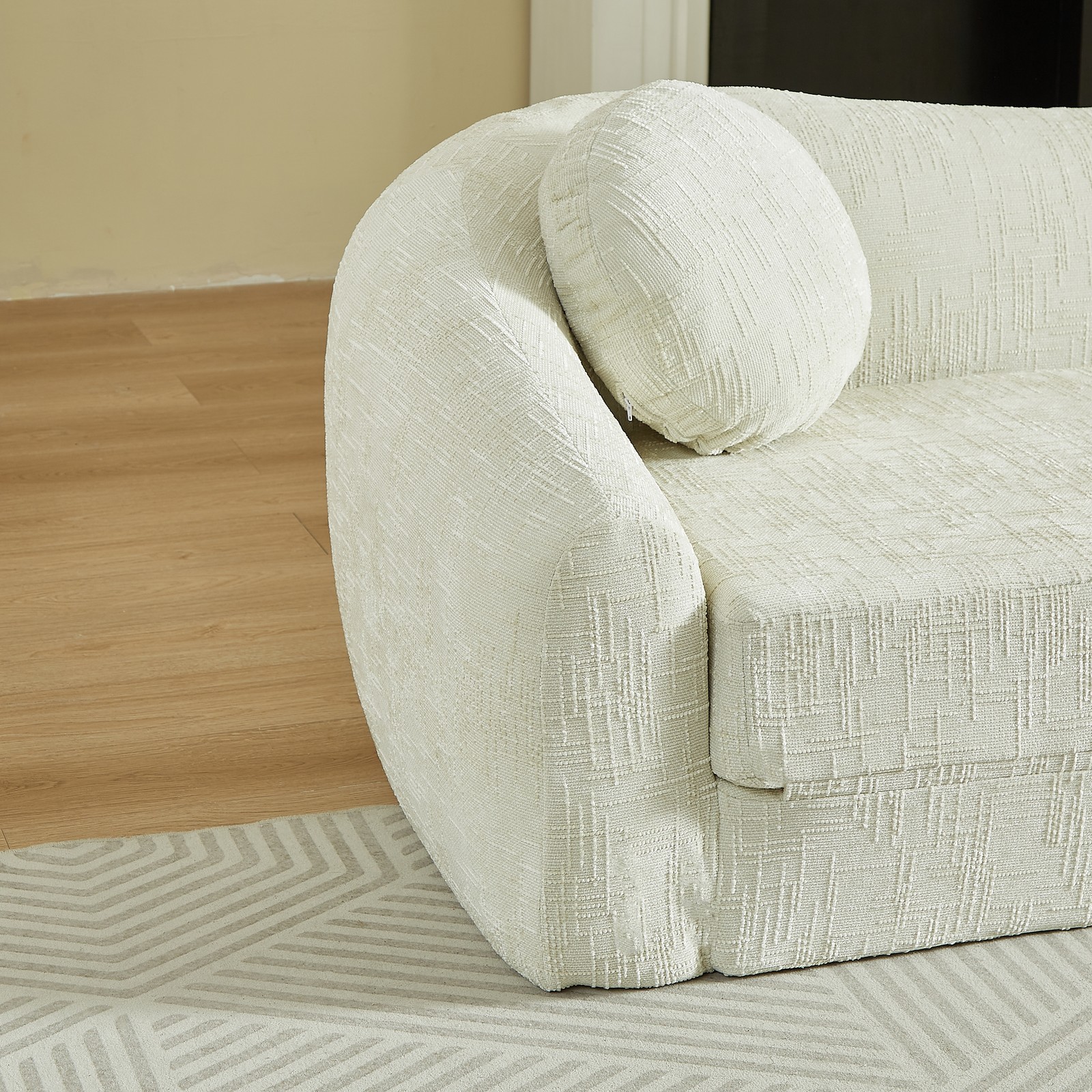 Curved Convertible Sofa Bed 2-in-1 Recliner, Chenille Foldable No Assembly Beige