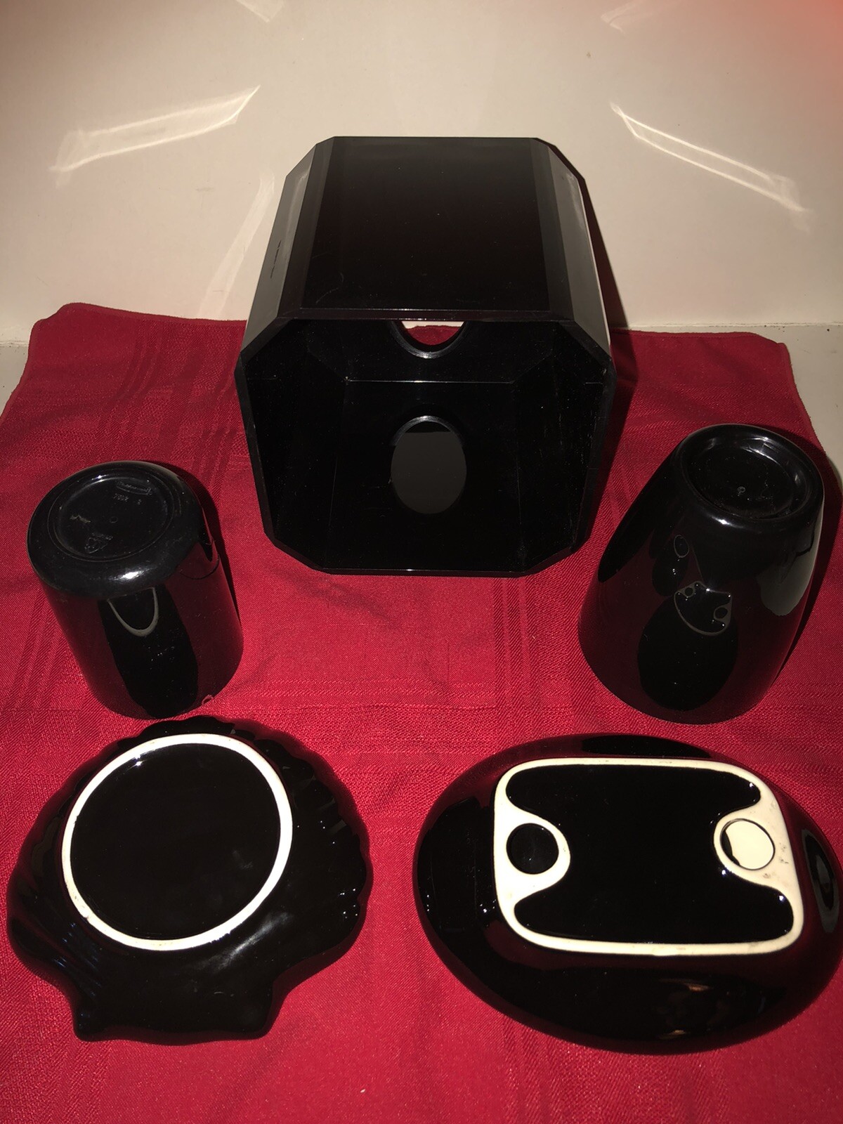 BLACK 5PC BATHROOM SET TISSUE COVER TOOTHBRUSH CUPS SHELL SHAPED SOAP HOLDER
