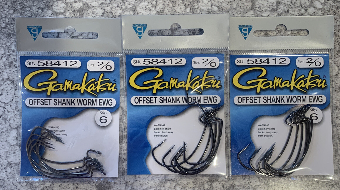 3 Packs Gamakatsu Offset Shank Worm Hook EWG 58412 2/0