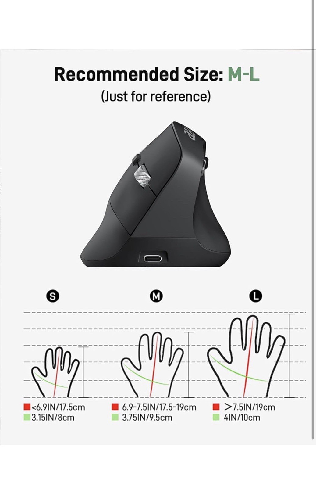 Acer Ergonomic Mouse Wireless, Adjustable DPI Vertical Mouse 1000/1200/1600