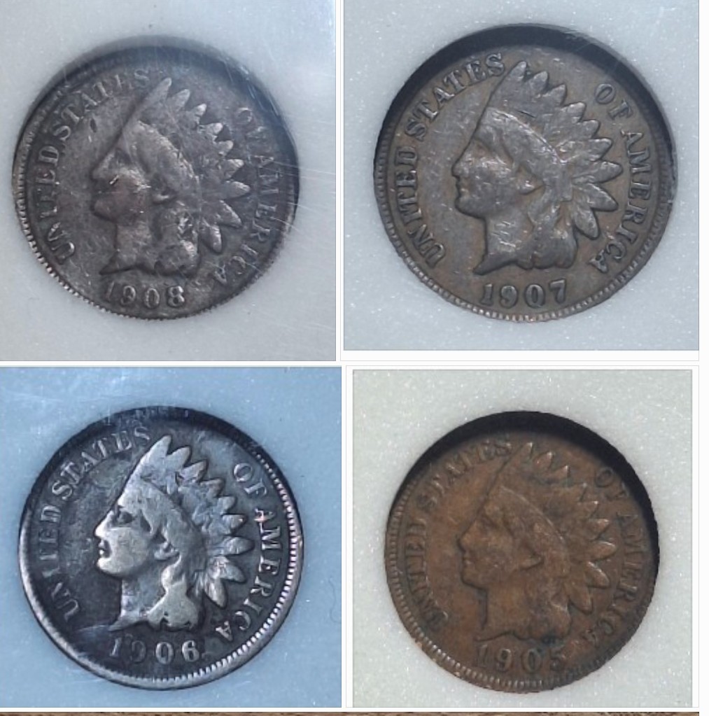 1905-1908 Indian Head Cents (4) Slabbed ~ F/VF