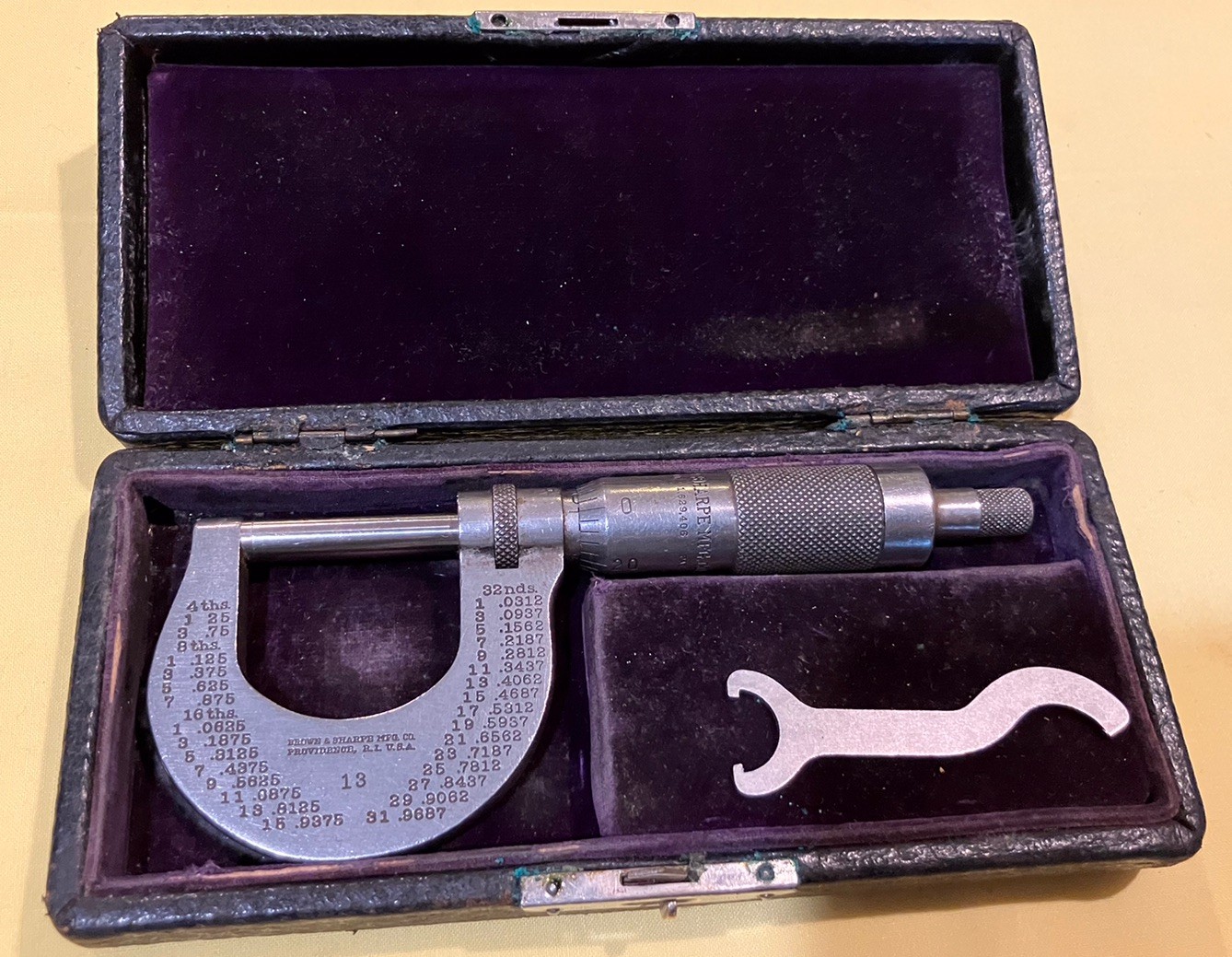 VINTAGE BROWN & SHARPE MFG. CO. PROVIDENCE, R.I. MICROMETER-LEATHER CLOSING CASE