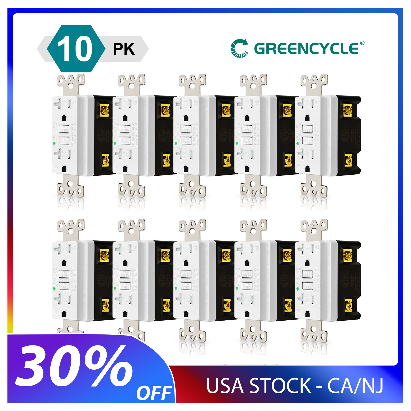 10PK 20AMP GFCI GFI Safety Outlet Receptacle w/ Wall Plate LED Indicator TR WR