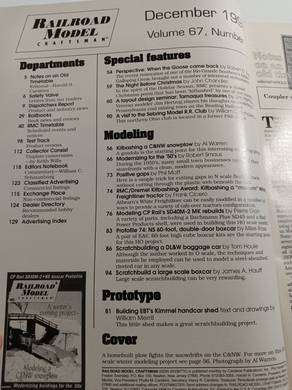 Railroad Model Craftsman Magazine (December, 1998)