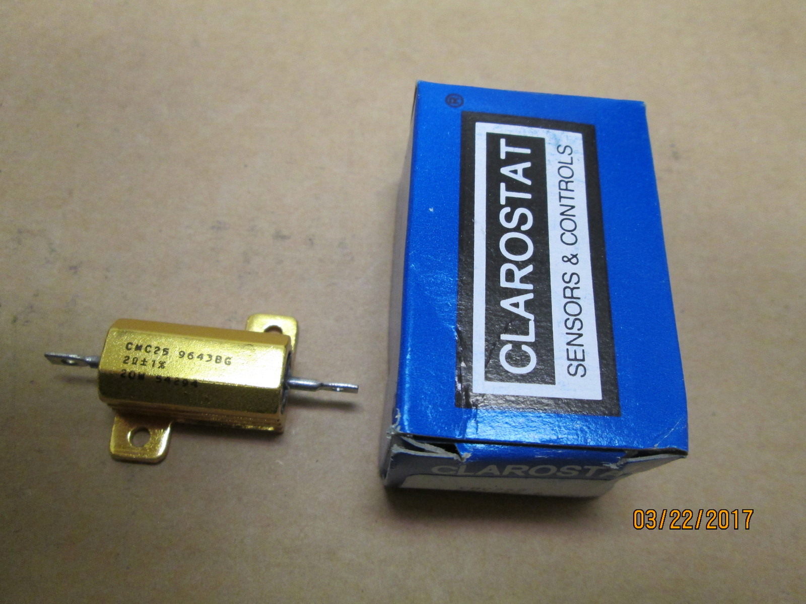 NEW CLAROSTAT CMC-25-2 RESISTOR, 2 OHMS, +/- 1%, 20 WATTS.