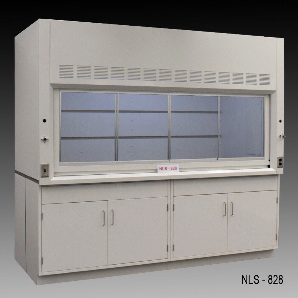 8' x 4' Laboratory Bench Fume Hood w/ General Storage  / Dual Sash / E1-884