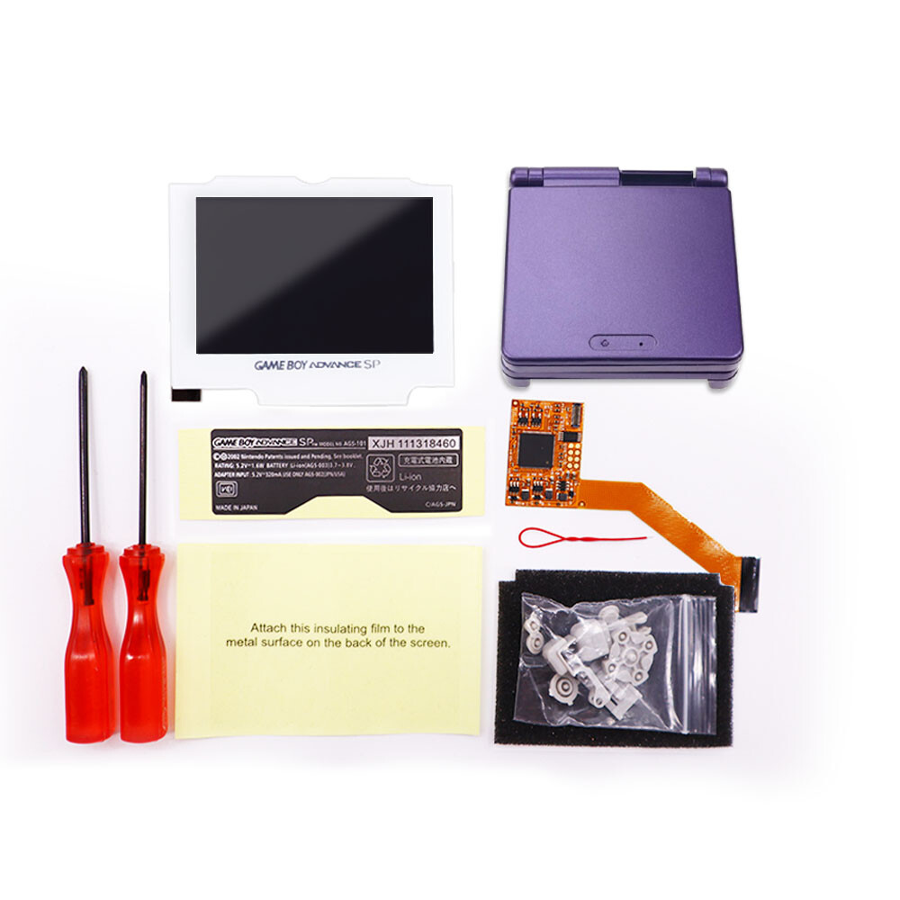 V2 IPS High Backlight Screen LCD Kit Pre-cut Shell White Lens For GBA SP Console