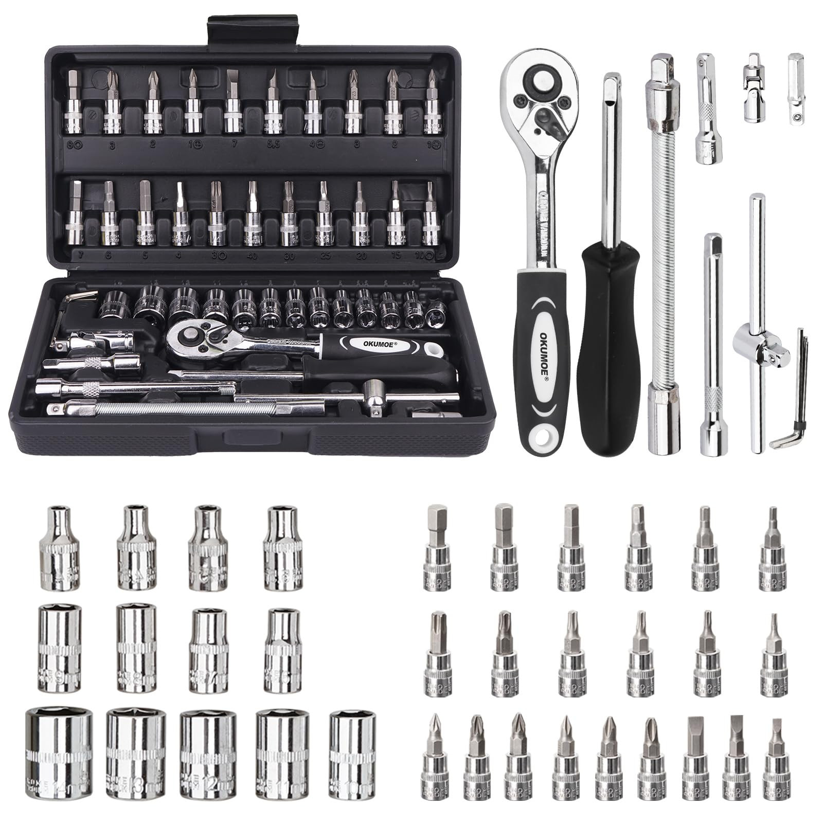 Juego De Llaves Trinquete Herramientas Para Mecanica 46 Piezas 1/4 Pulgada Kit