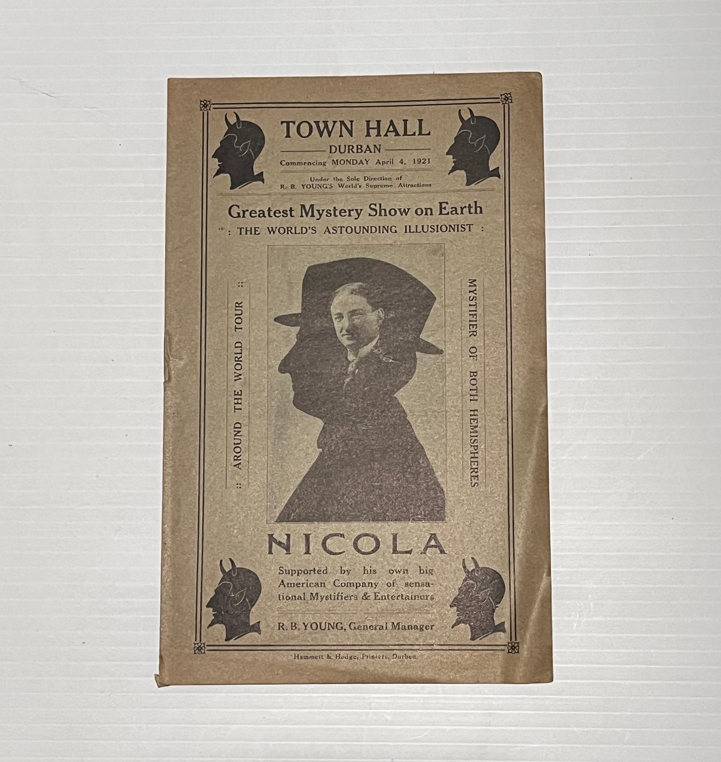 Vintage Nicola The Great Magician Program 1921 Durban Magic Show Booklet