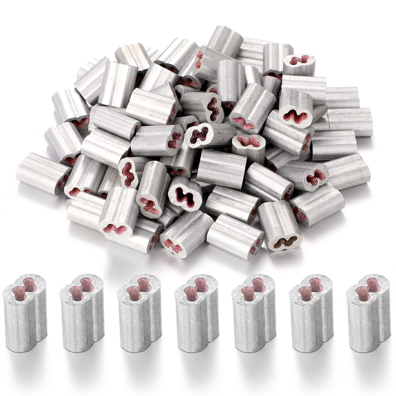 Otoolling 100 Pcs 100 Barbed Wire Crimp Sleeves Gritted Crimping Sleeve 2-3 S...