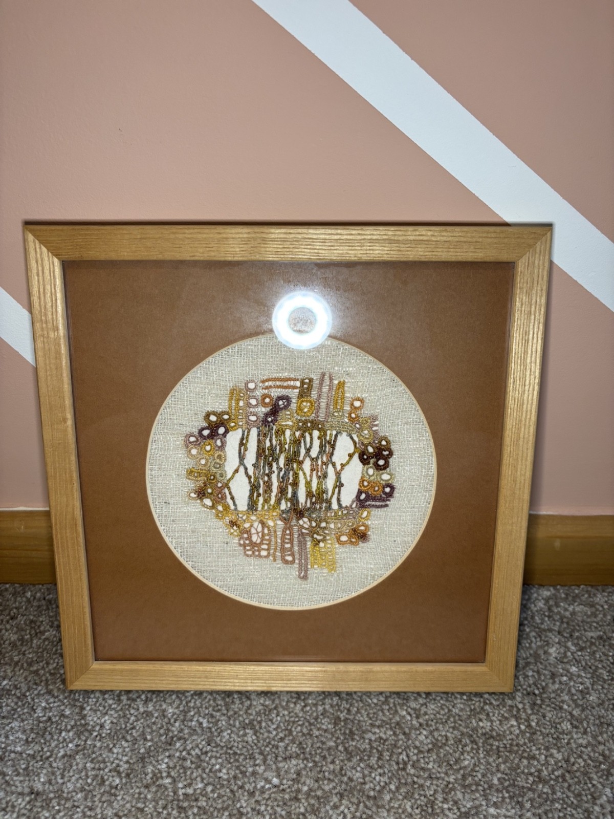 Framed Vintage Mixed Media Textile Art Natural Felt Lace Beaded Embroidery
