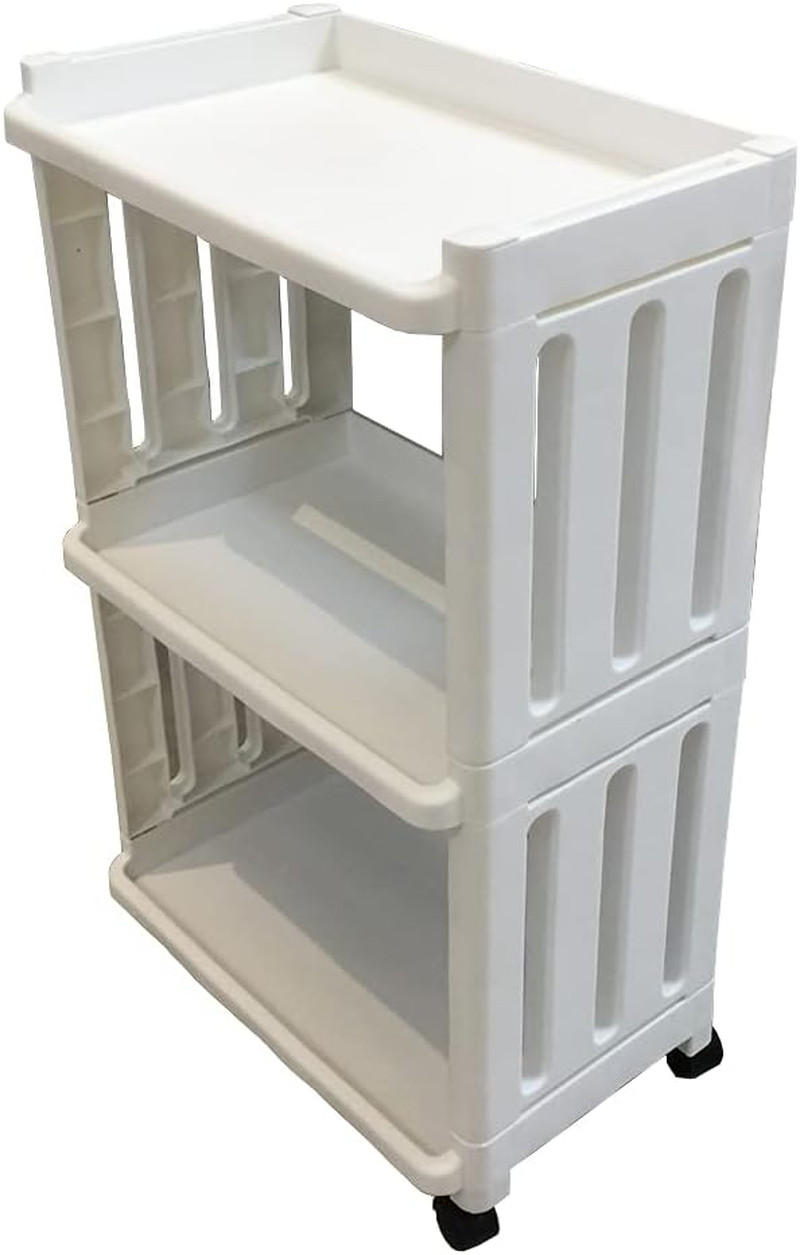 Rolling Storage Utility Cart Slim Organizer Shelf with Wheels 3 Tier Narrow P...