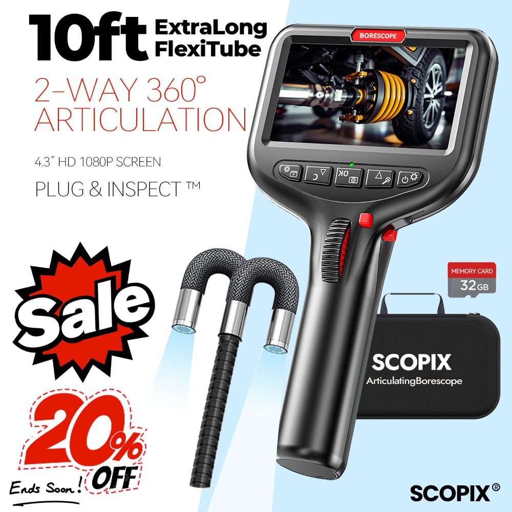 10ft Flexible Snake 360° 2Way Articulating Borescope Endoscope Inspection Camera