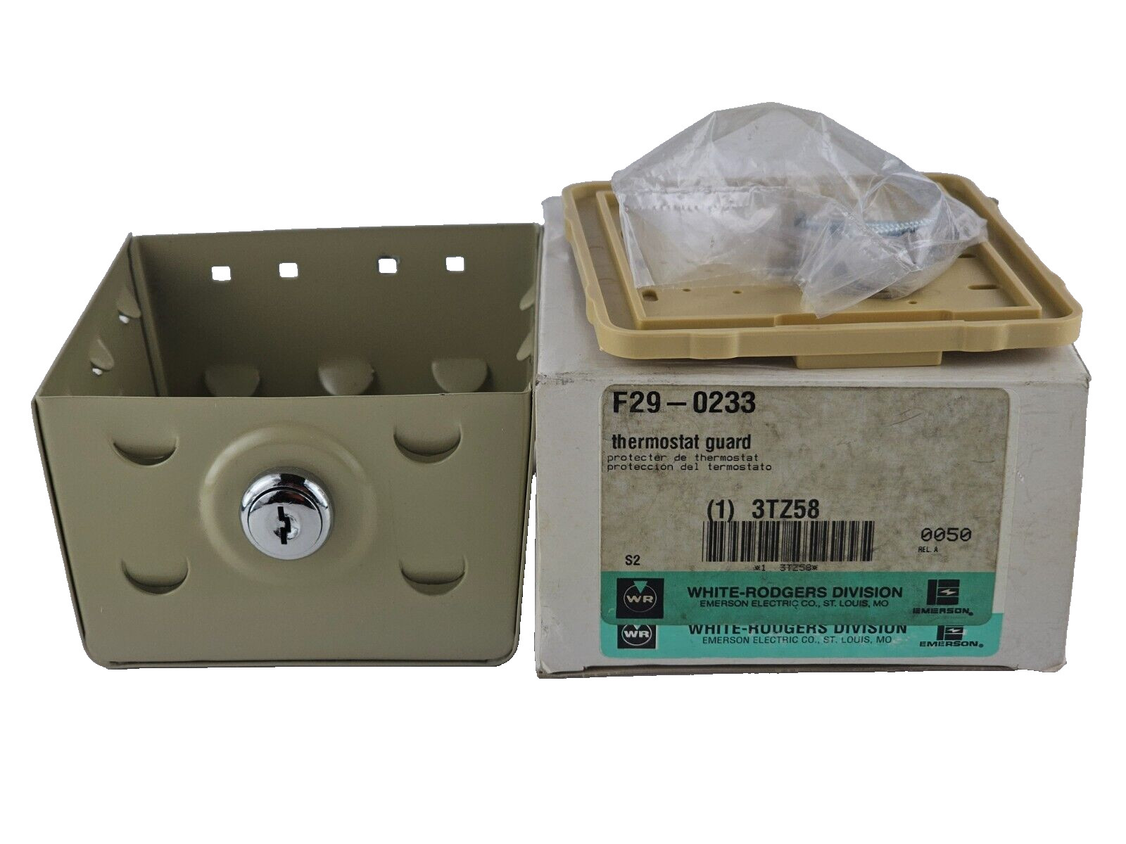 NEW White-Rodgers F29-0233 Thermostat Guard W/ Keys and Mounting Screws F290233