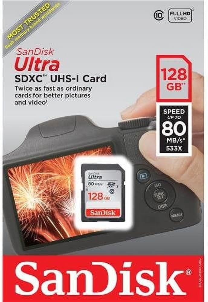 SANDISK 128GB Ultra SDXC UHS-I Memory Card - 120MB/s, C10, U1, Full HD, SD Card