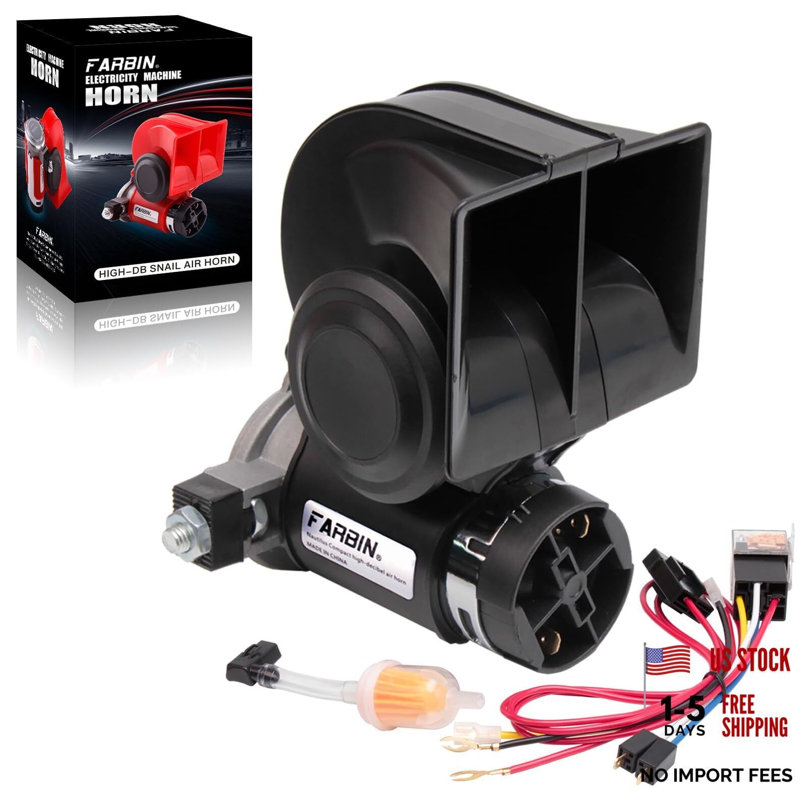 Air Horn for Truck,Compact Train Horn,Electric Car Horn 150db Super Black 12V