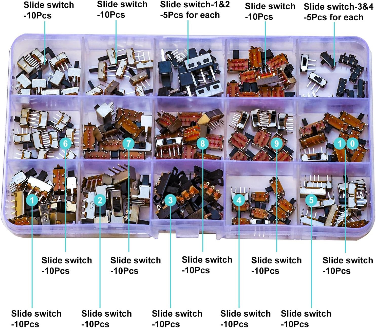 Slide Switch Assorted Kit, Mini Micro PCB Panel Slide Switch 2Pin 3Pin 4Pin On/O