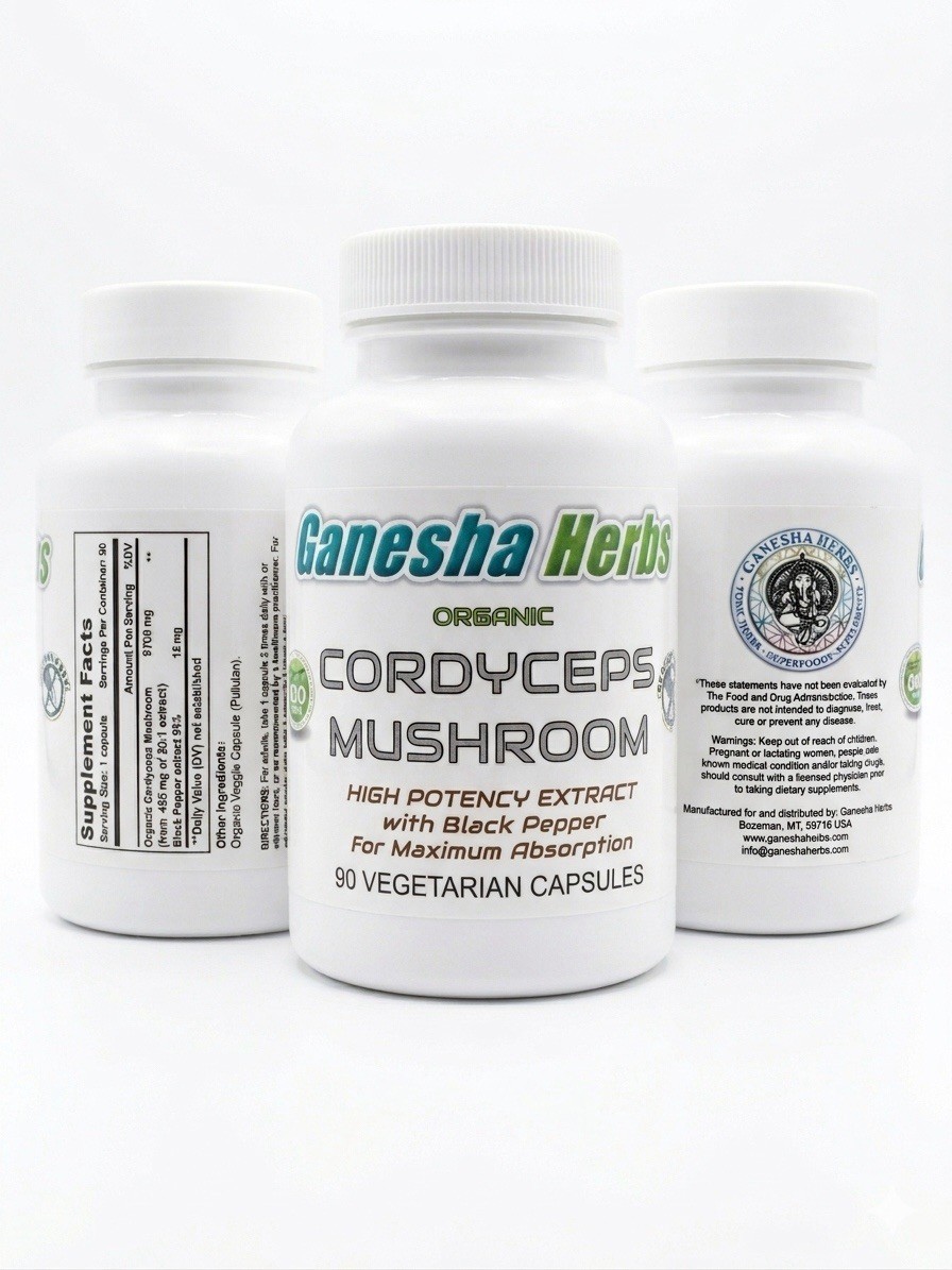 Organic CORDYCEPS SINENSIS MUSHROOM High Potency Extract Capsules - NO FILLERS!