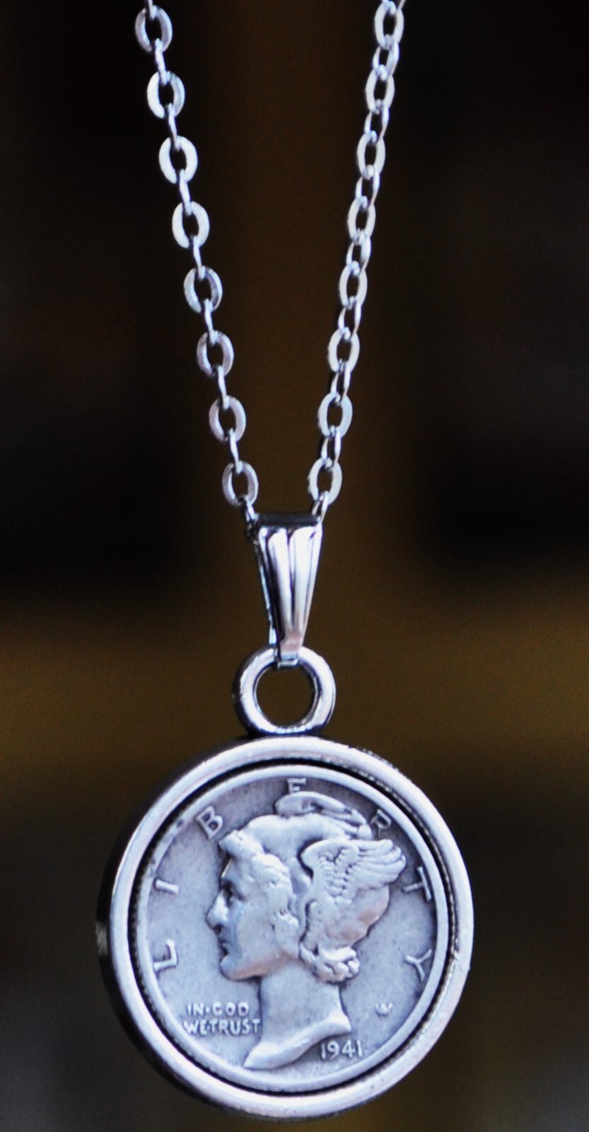 Silver Mercury Head Dime Coin Pendant