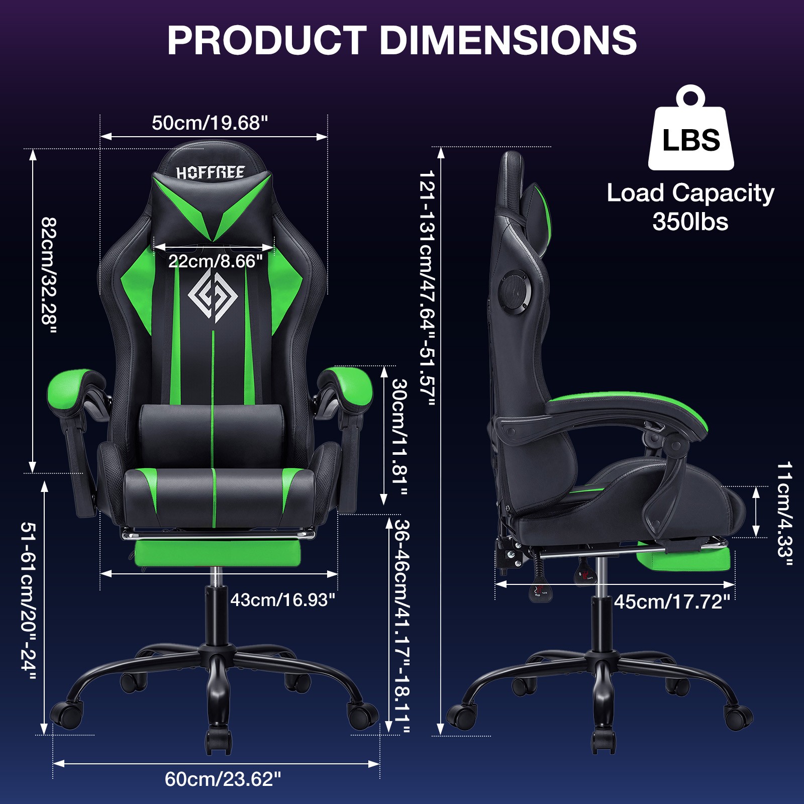 RGB Gaming Chair W/ Bluetooth Speakers Massage Ergonomic High Back W/Footrest US