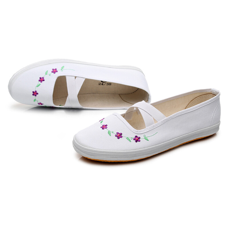 Unisex Kids Canvas Shoes Embroidered Floral Footwear Working Martial Arts Sports