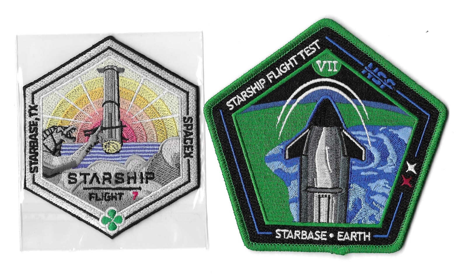 Authentic SpaceX Starship Flt 7 Booster Catch & NSF VII Space Launch Patch Set
