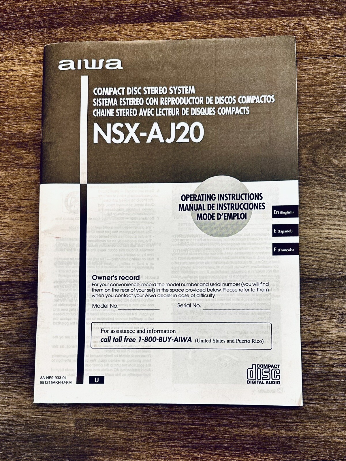 AIWA NSX-AJ20 CD Stereo System Operating Instructions Manual ORIGINAL