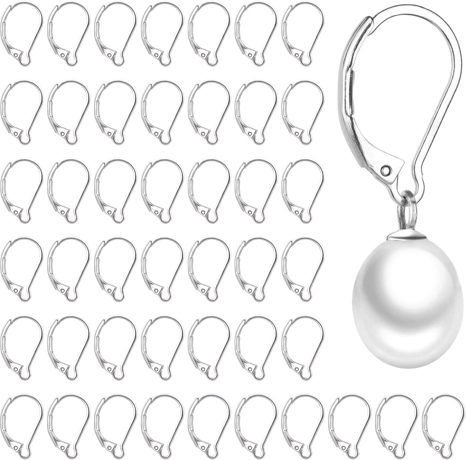 50Pcs Stainless Steel Lever Back Earring Clasps, Leverback French Earring Hooks,