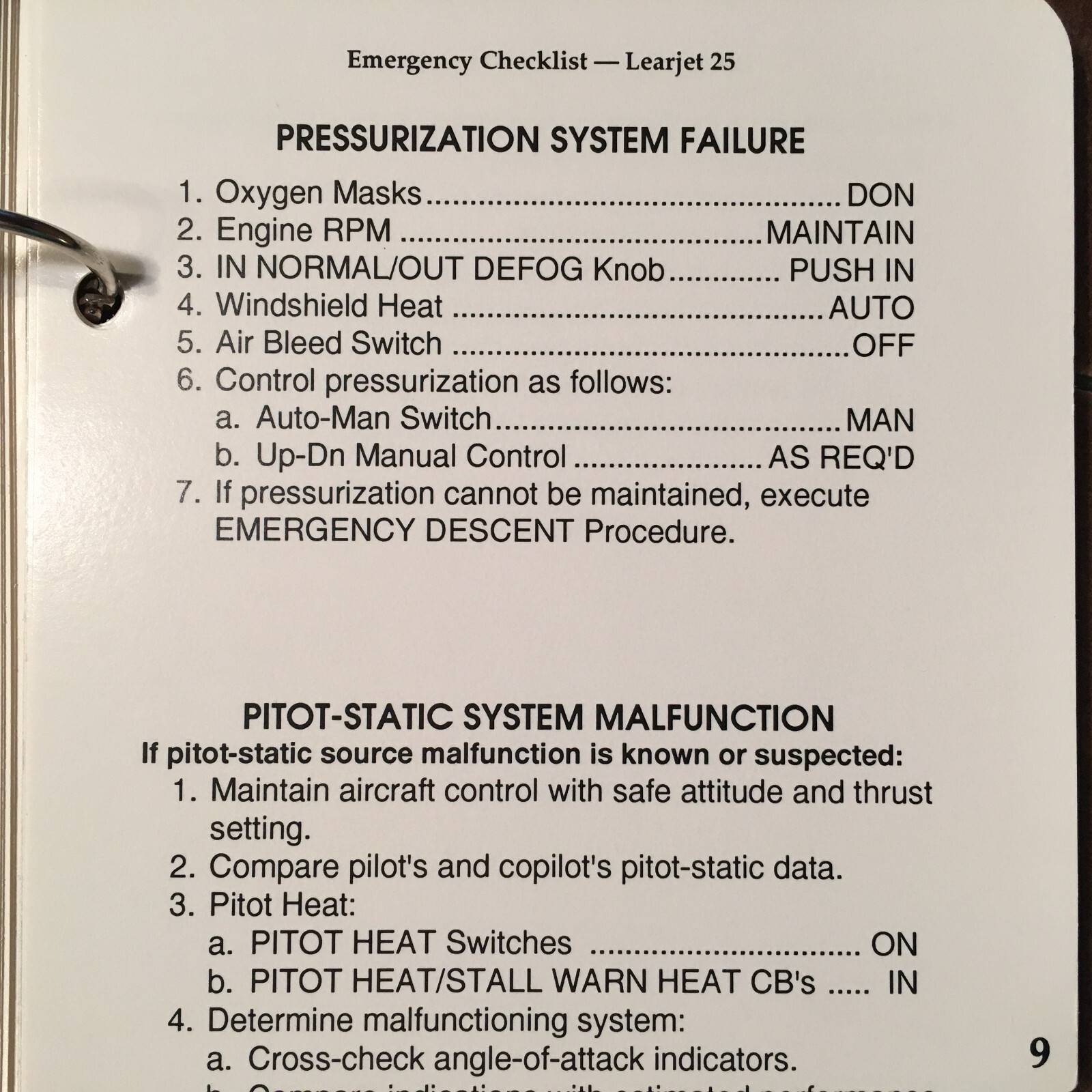 Gates Learjet 25 Normal & Emergency Checklist