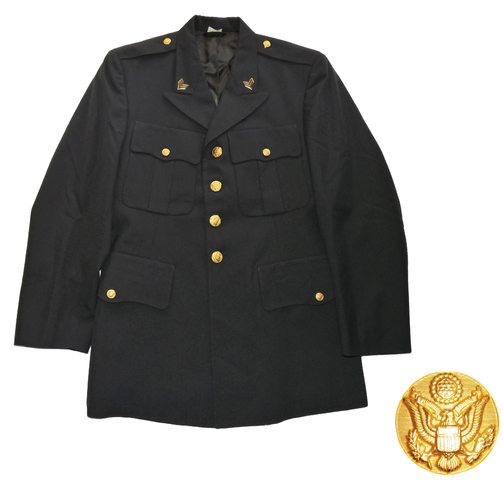 US ARMY MILITARY WOOL Uniform Green Blazer Jacket Gold Eagle Buttons