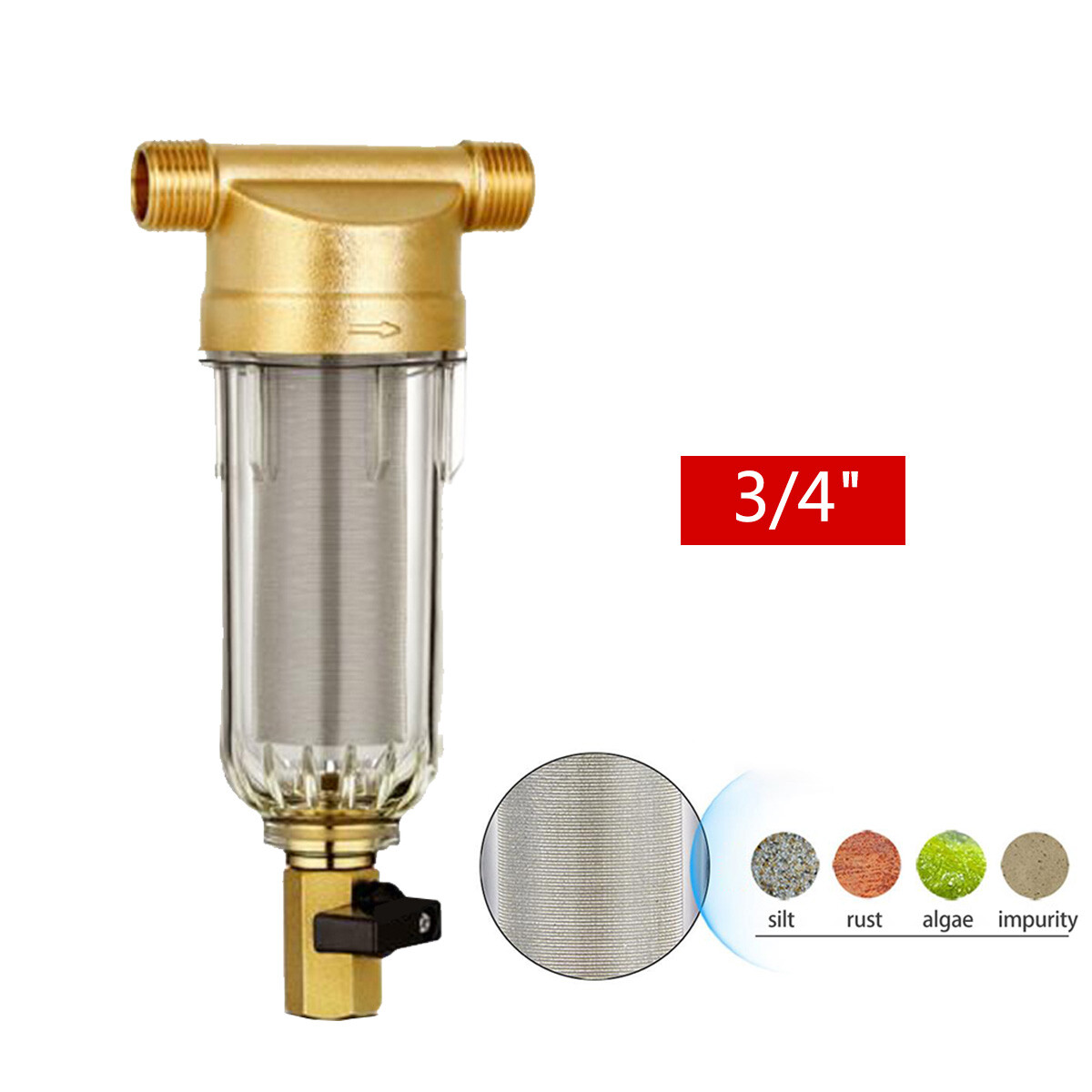 Reusable Whole House Spin Down Sediment Water Pre-Filter 3/4" Fittings 60μm