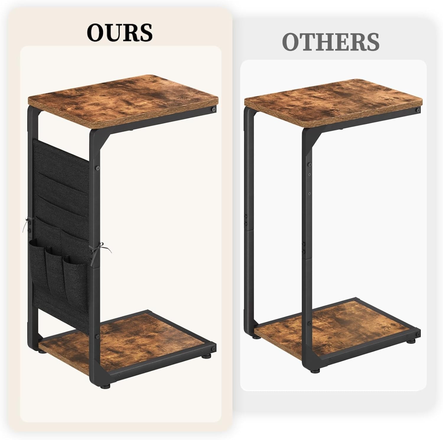 Narrow C-Shaped End Table W/ Storage Bag Small Couch Side Table Sofa TV Tray