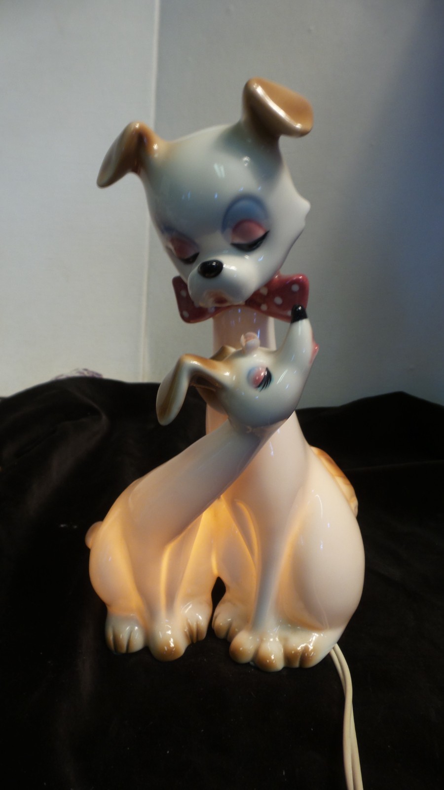 VTG 1950's Dogs Night Light 10"t The Kiss Good Night Ceramic EUC