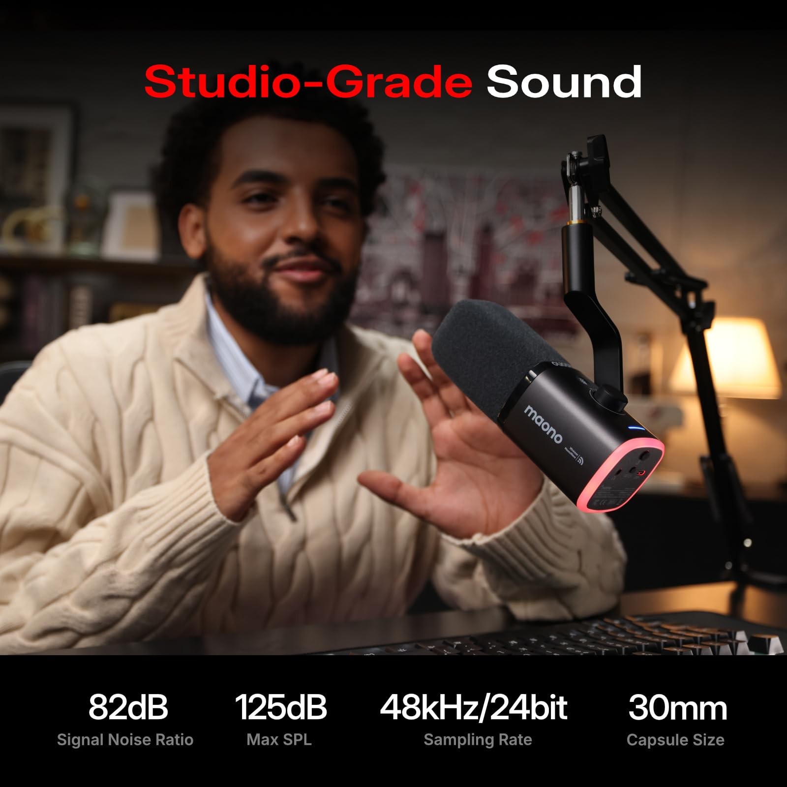 MAONO PD100WS Wireless Gaming Microphone for PC, USB-C Receiver, Black